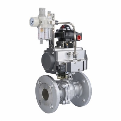 Válvula de bola neumática con brida de acero inoxidable